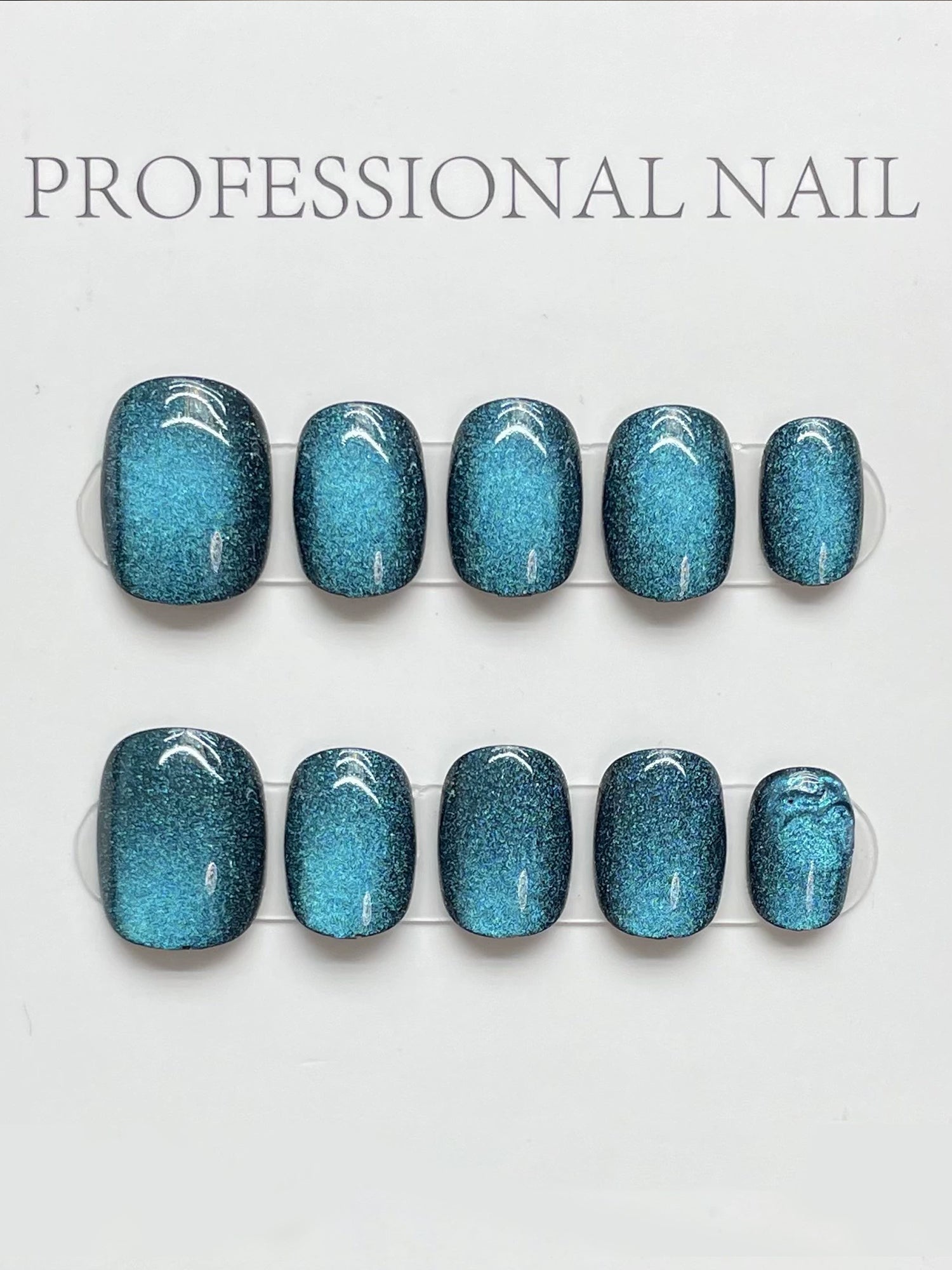 Blue Cat-Eye Square Press-On Nails PN012