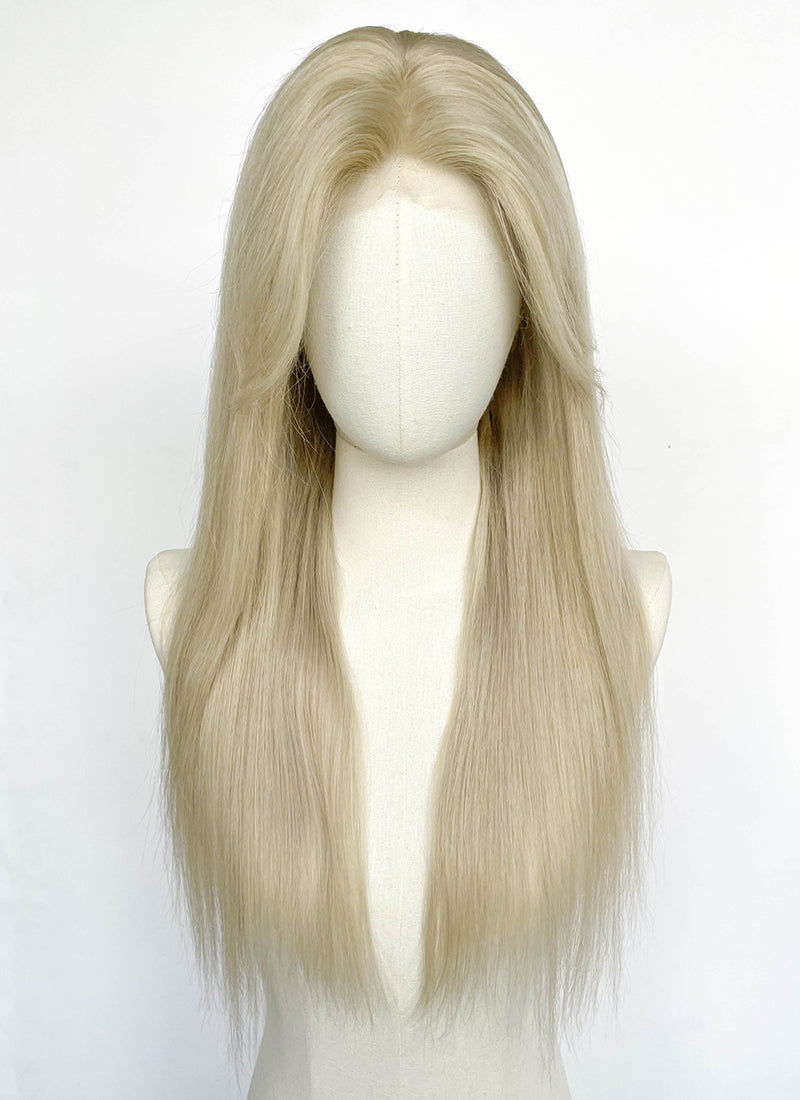 24" Long Straight Ash Blonde Lace Top Remy Human Hair HHC103
