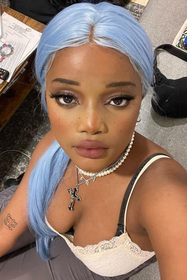 30" Light Blue Lace Front Synthetic Wig 10187