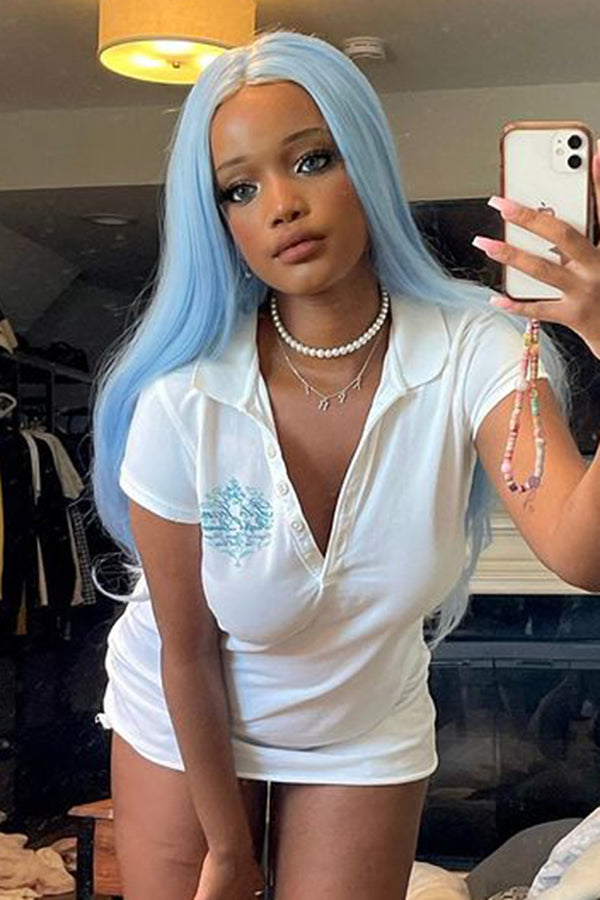 30" Light Blue Lace Front Synthetic Wig 10187