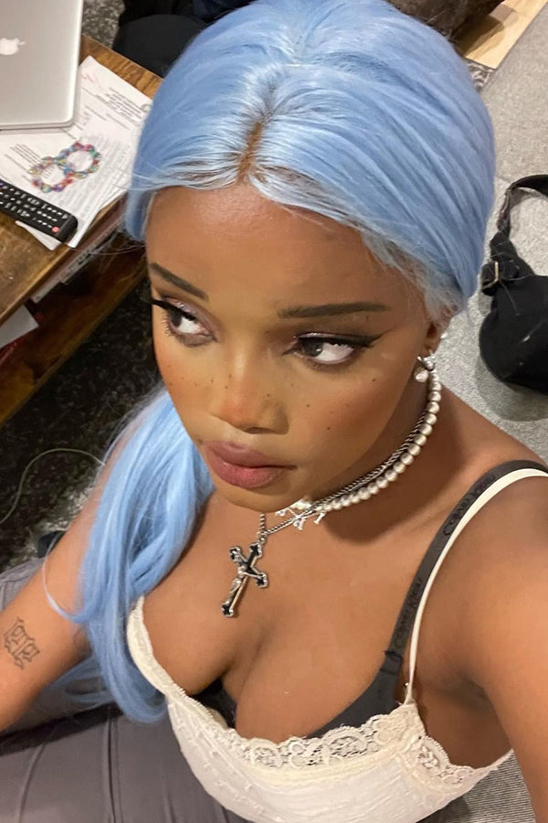 30" Light Blue Lace Front Synthetic Wig 10187