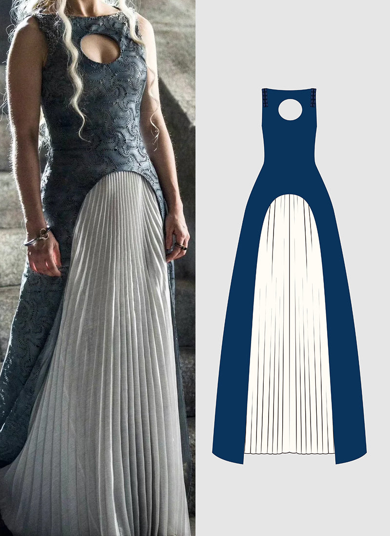 Game of Thrones Daenerys Targaryen Pleated Hollow Out Gown Cosplay Costume CO103