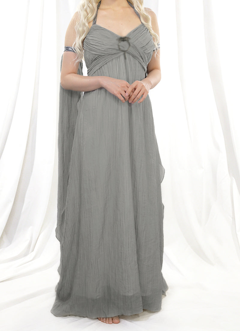 Gray Halter Maxi Dress Costume Outfit for Cosplay as Daenerys Targaryen from Game of Thrones Season 1 CO109