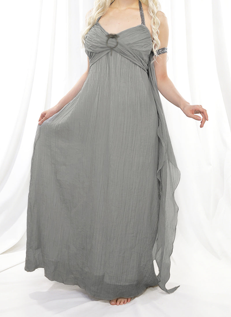 Gray Halter Maxi Dress Costume Outfit for Cosplay as Daenerys Targaryen from Game of Thrones Season 1 CO109