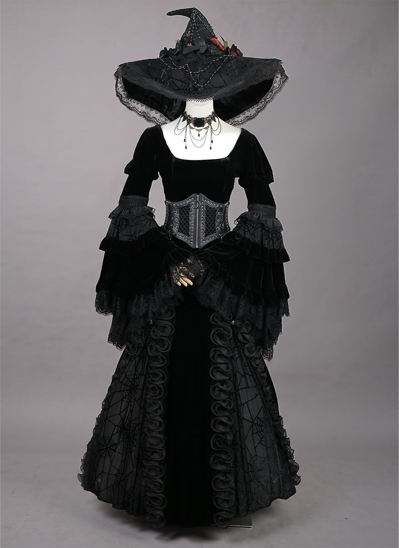 Medieval Gothic LARP Witch Black Cosplay Gown Costume CO116