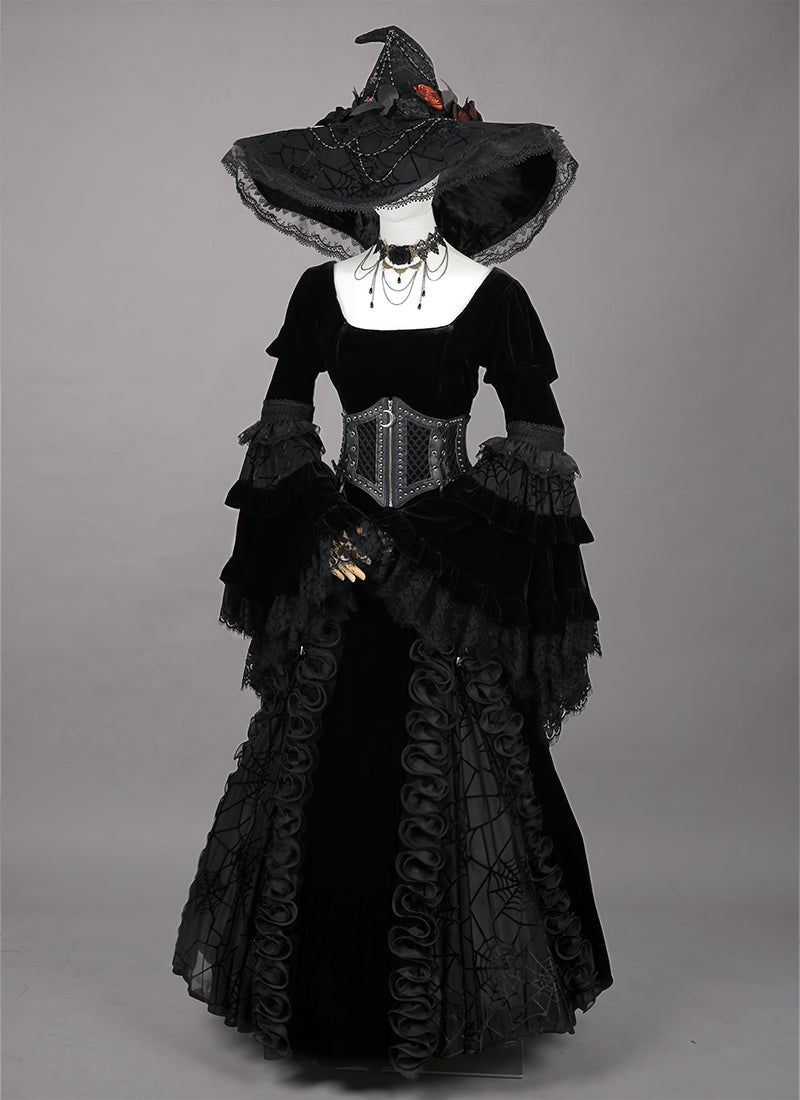 Medieval Gothic LARP Witch Black Cosplay Gown Costume CO116