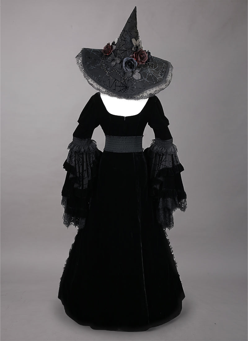 Medieval Gothic LARP Witch Black Cosplay Gown Costume CO116