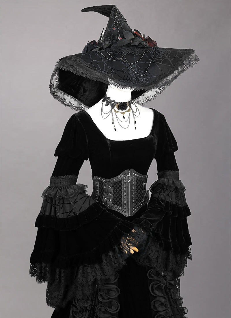 Medieval Gothic LARP Witch Black Cosplay Gown Costume CO116