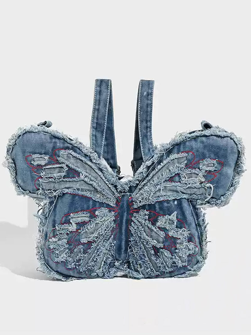 Butterfly Shaped Denim Distressed Vintage Backpack BP001