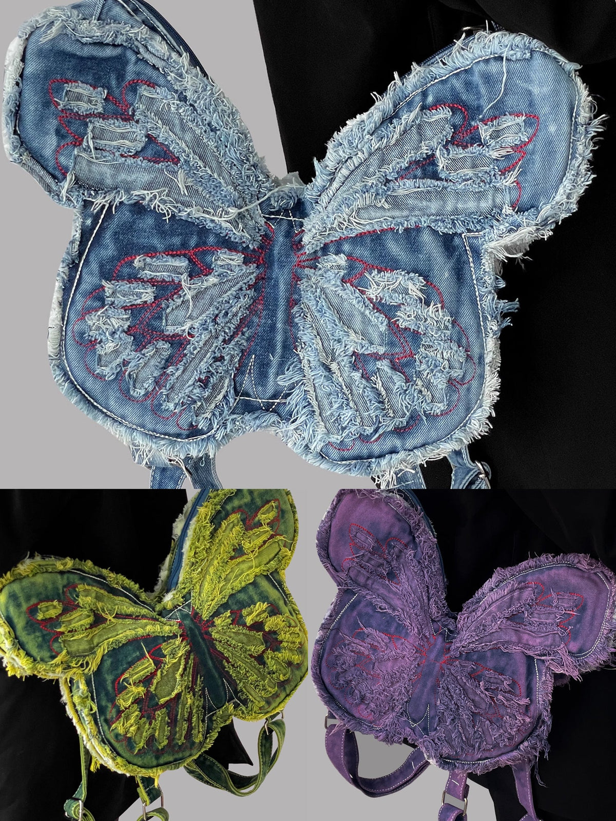 Butterfly Shaped Denim Distressed Vintage Backpack BP001