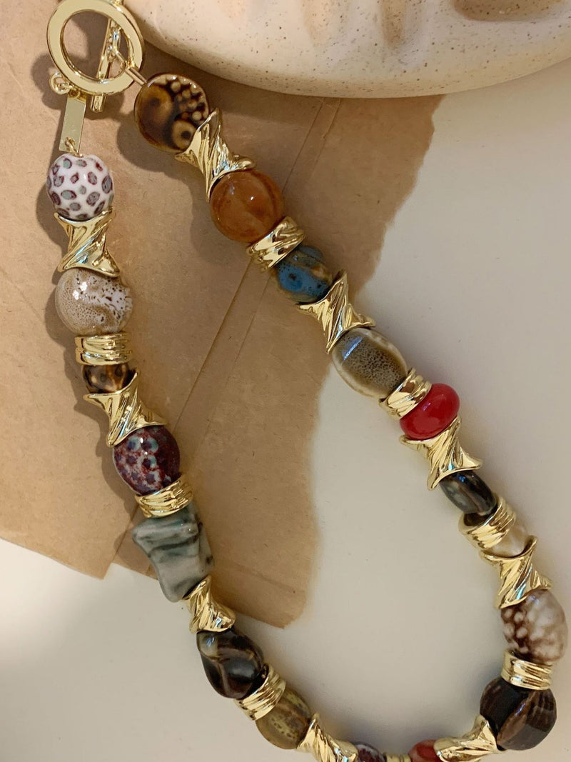 Vintage Alloy & Ceramic Beaded Necklace NE001