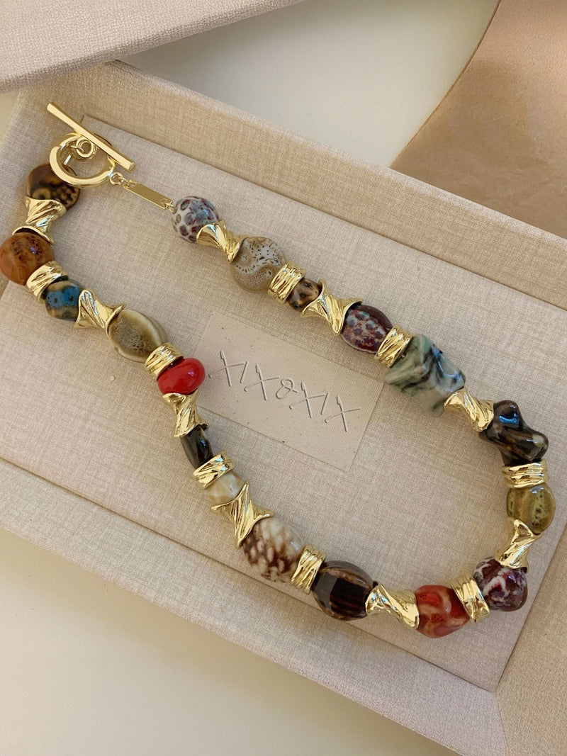 Vintage Alloy & Ceramic Beaded Necklace NE001