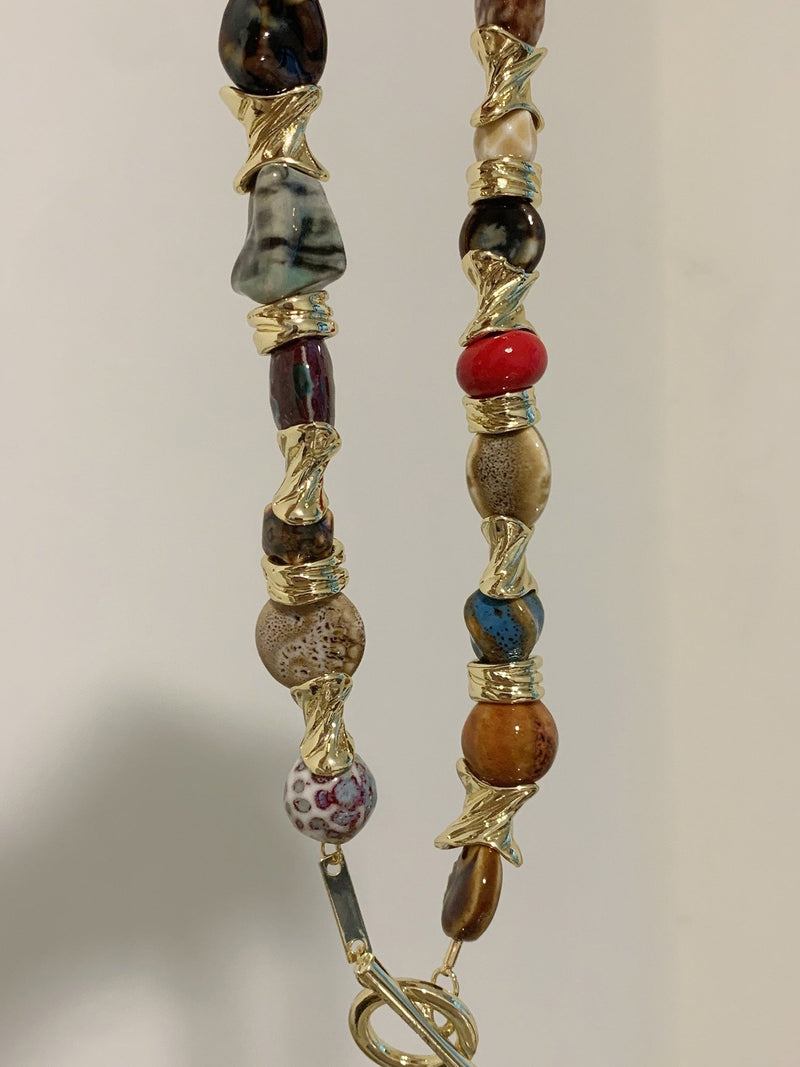 Vintage Alloy & Ceramic Beaded Necklace NE001