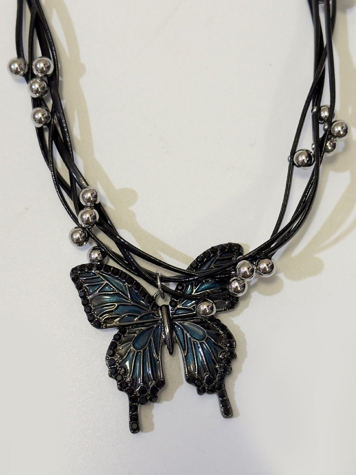 Gothic Blue and Black Butterfly Pendant Necklace NE003