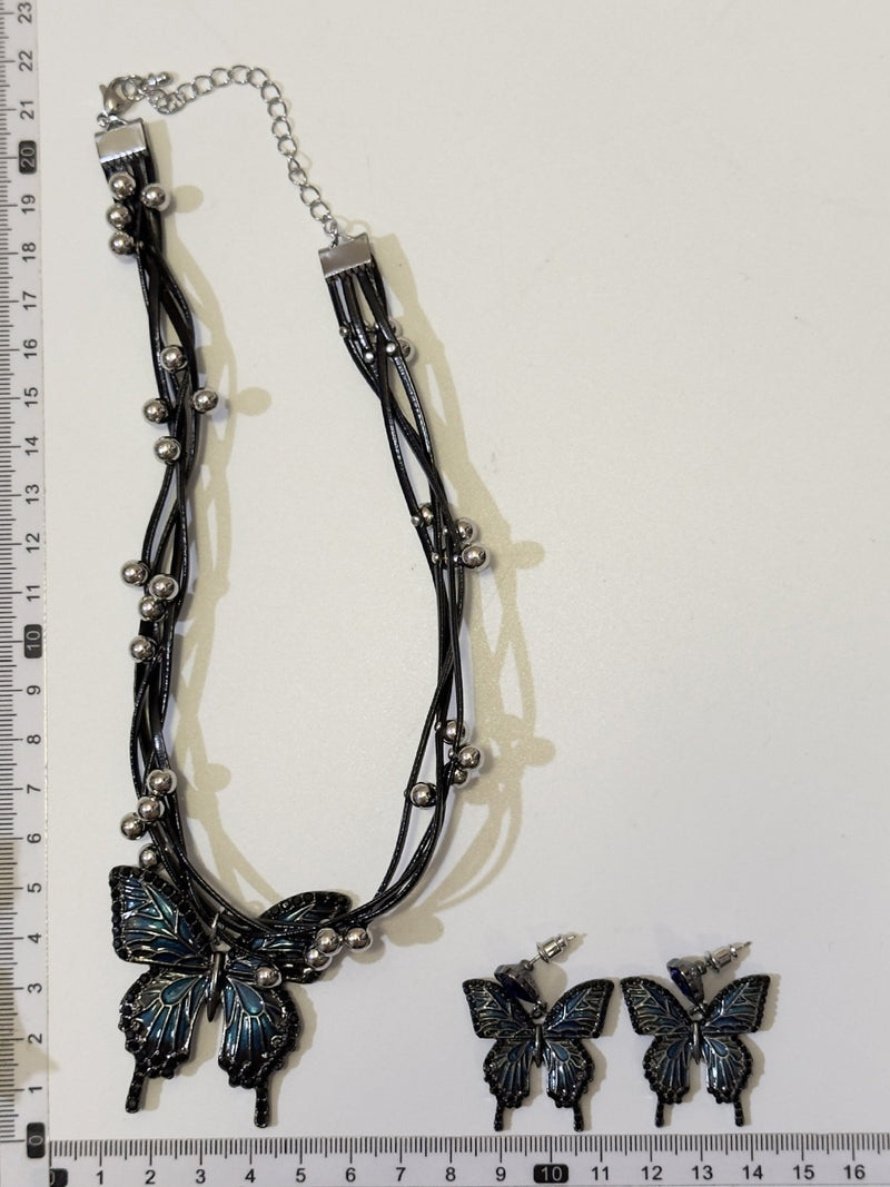 Gothic Blue and Black Butterfly Pendant Necklace NE003