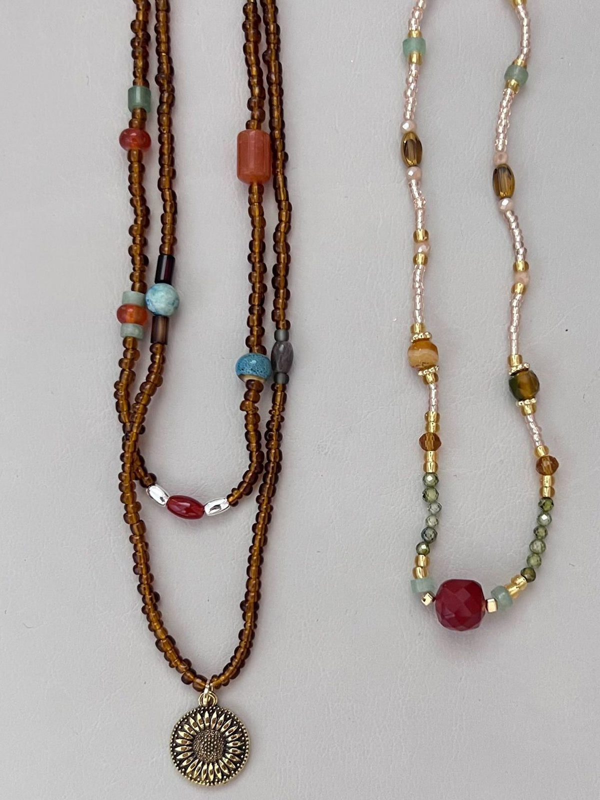 Boho Beaded Sunflower Pendant Necklace NE004