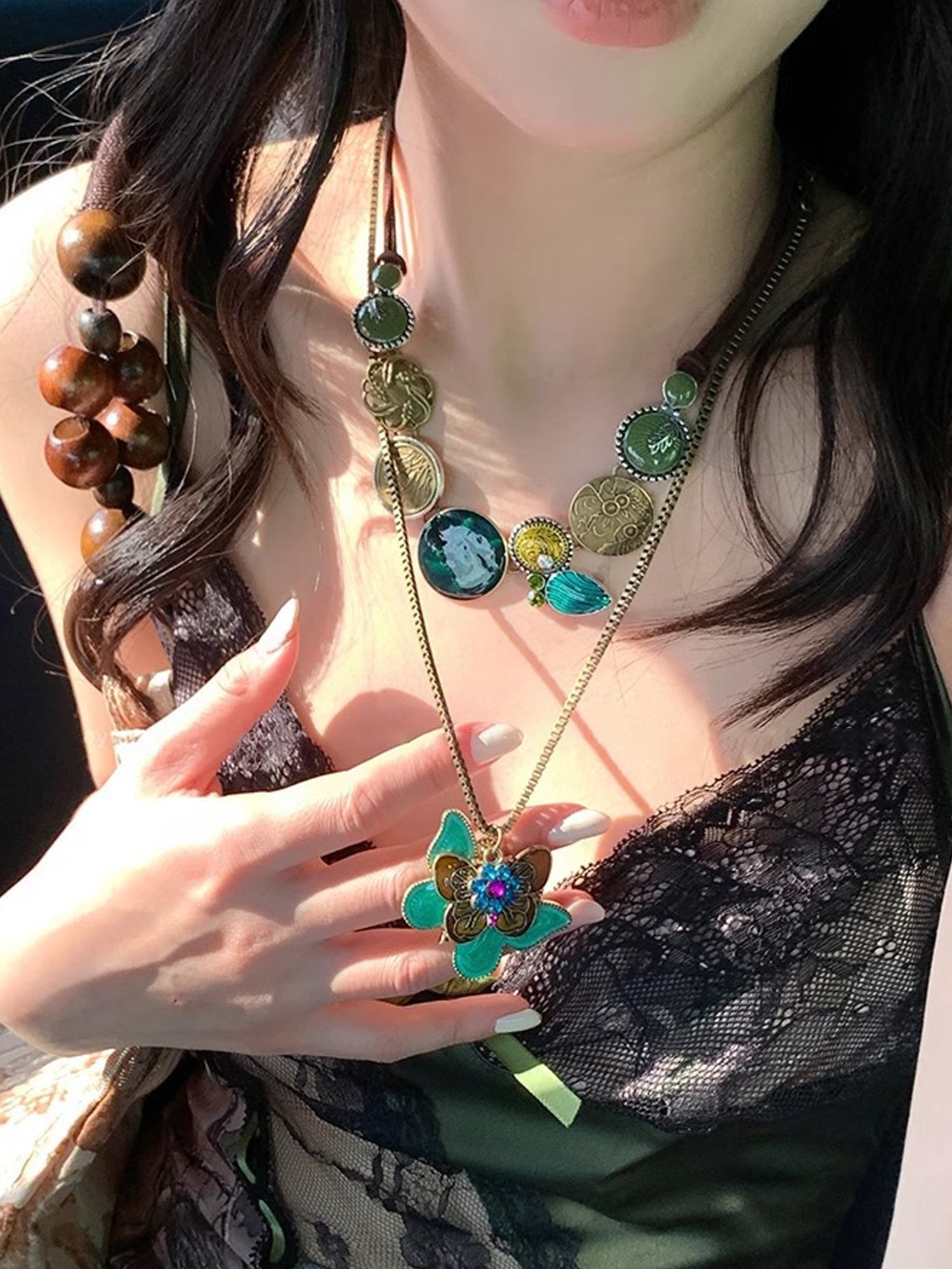 Boho Vintage Pendant Necklaces - Retro Coin, Butterfly & Enamel Charm Statement Jewelry for Women NE016