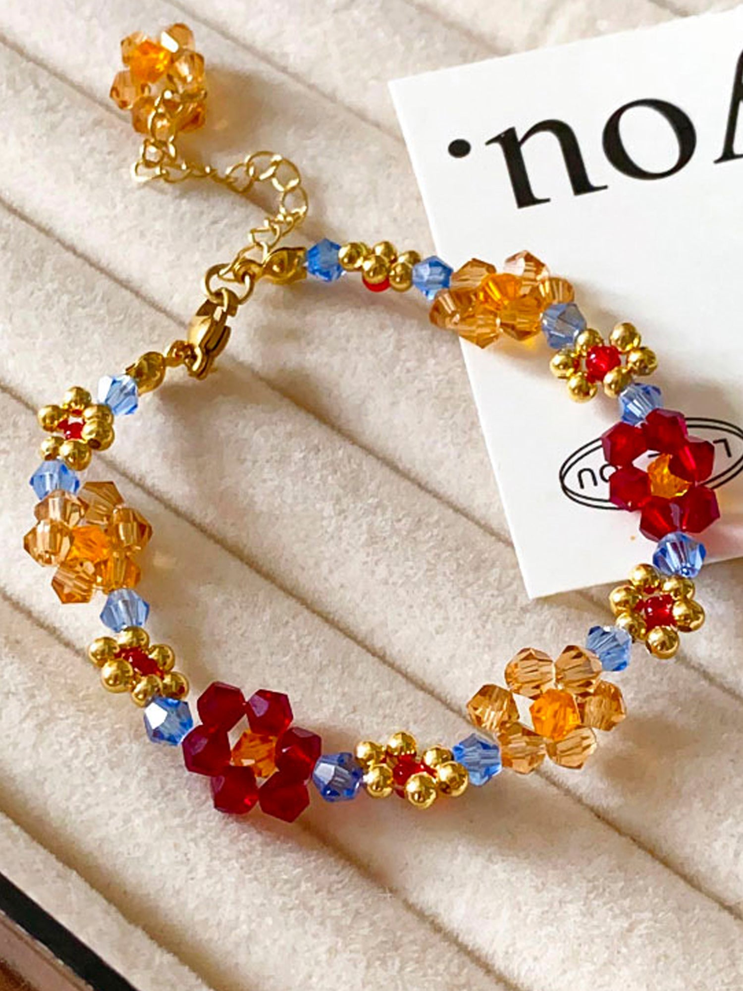 Vibrant Red & Orange Flower Beaded Necklace & Bracelet Set