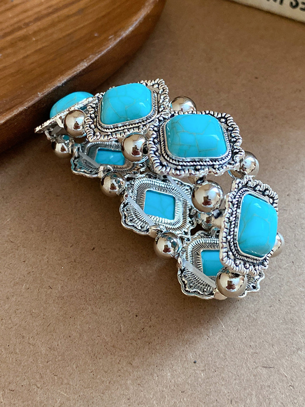 Bohemian Bracelets Set: Turquoise & Tortoiseshell Gemstones in Silver-Tone NE024
