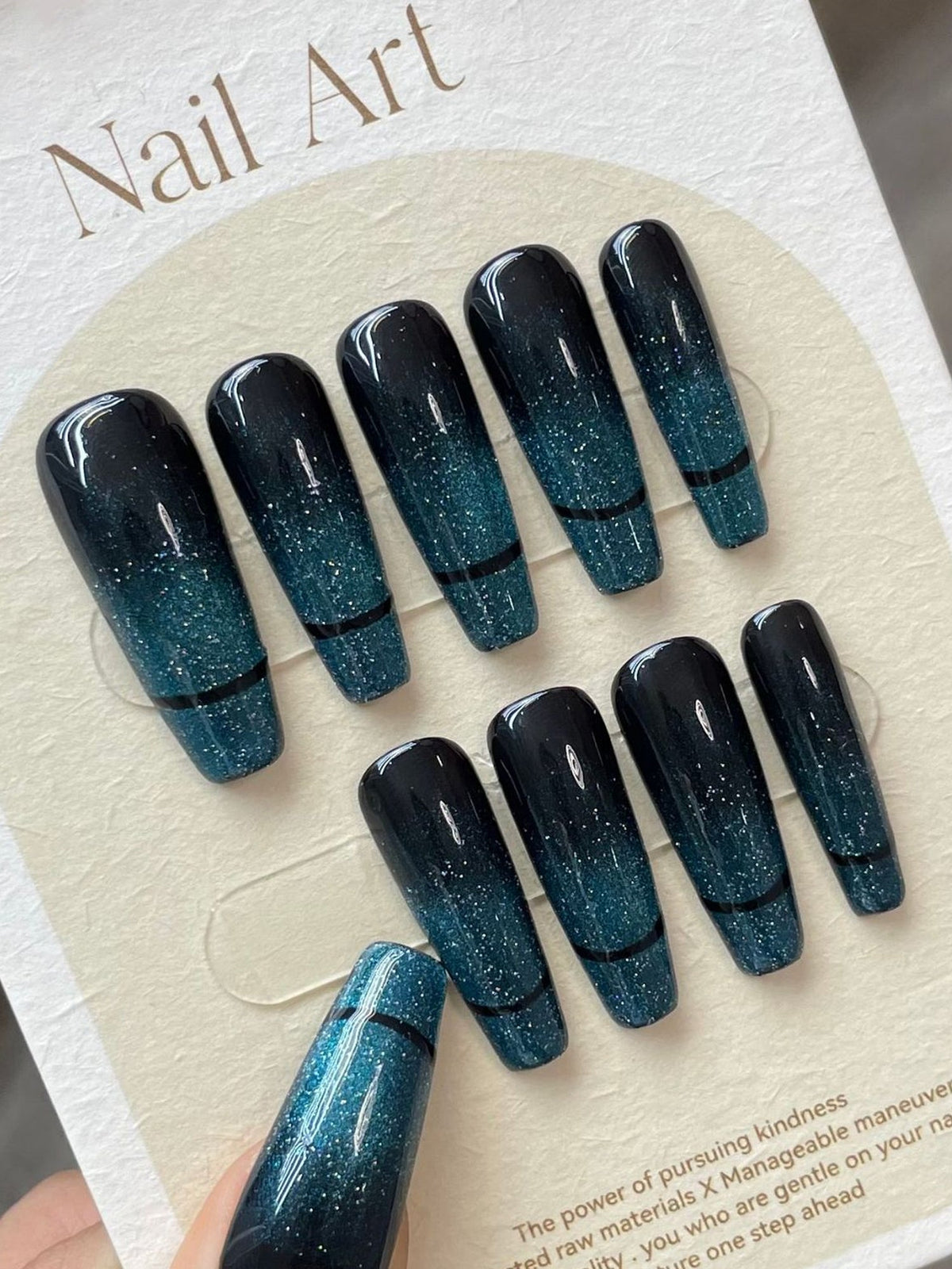 Icy Jade Cat-Eye & Galactic Glitter Press-On Nails PN024