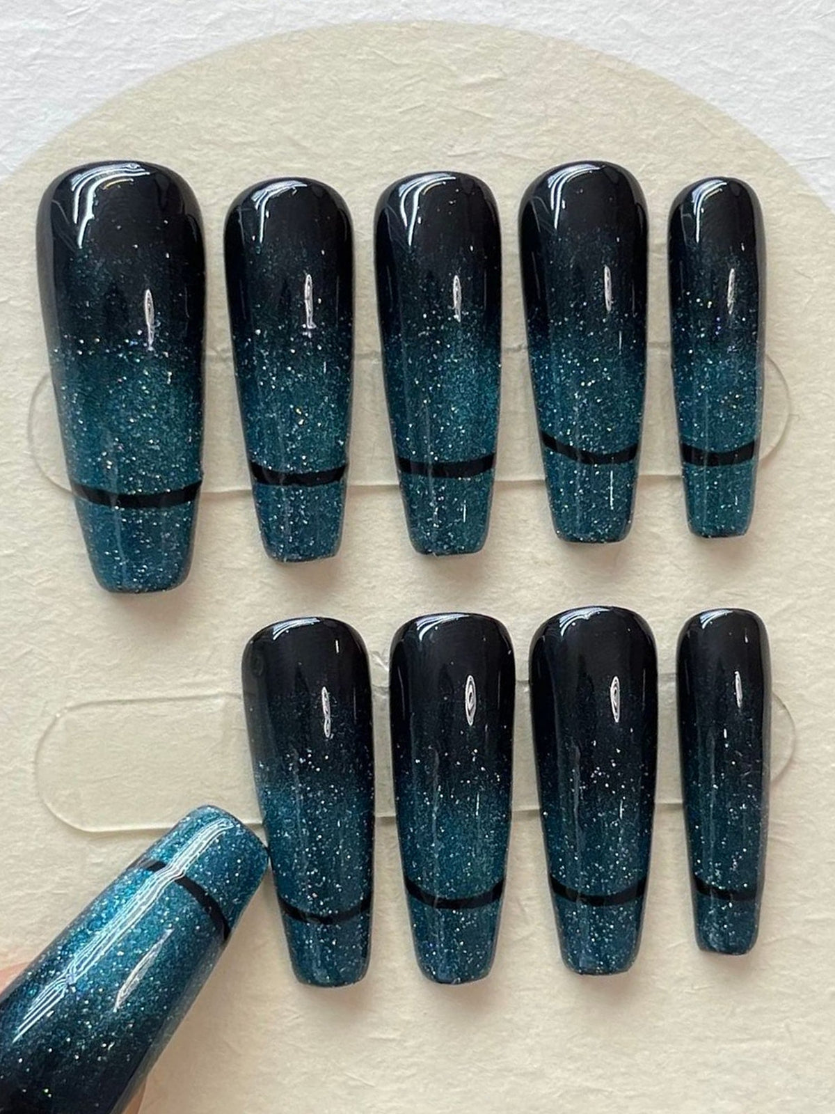 Icy Jade Cat-Eye & Galactic Glitter Press-On Nails PN024