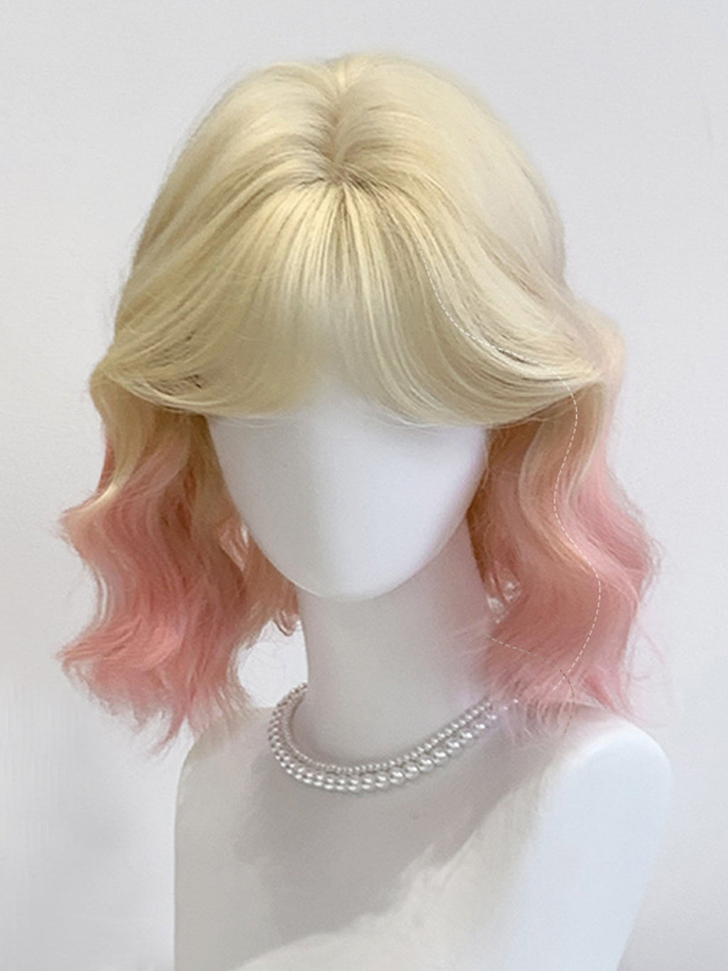 13" Blonde Pink Ombre Wavy Fashion Synthetic Hair Wig QS012