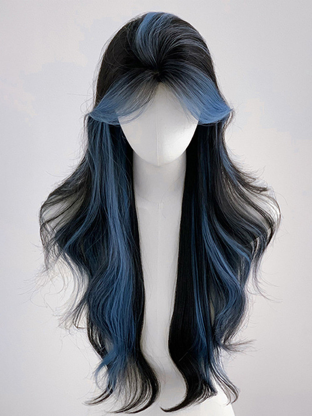 28" Brunette Mixed Blue Wavy Fashion Synthetic Hair Wig QS014