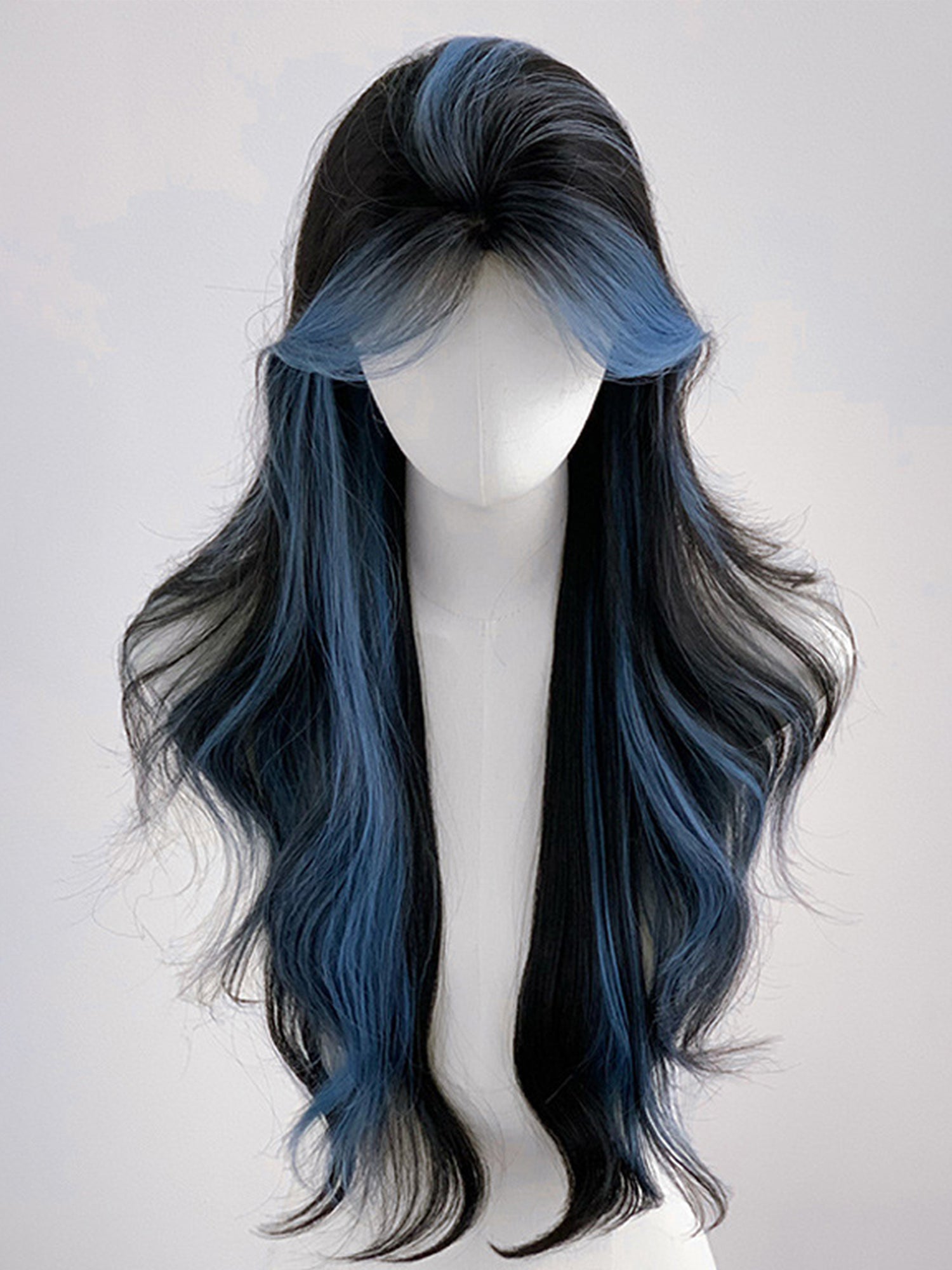 28" Brunette Mixed Blue Wavy Fashion Synthetic Hair Wig QS014