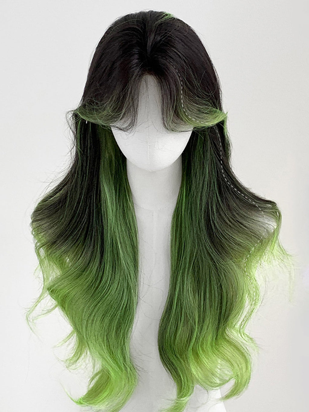 24" Brunette Mixed Light Green Wavy Fashion Synthetic Hair Wig QS015