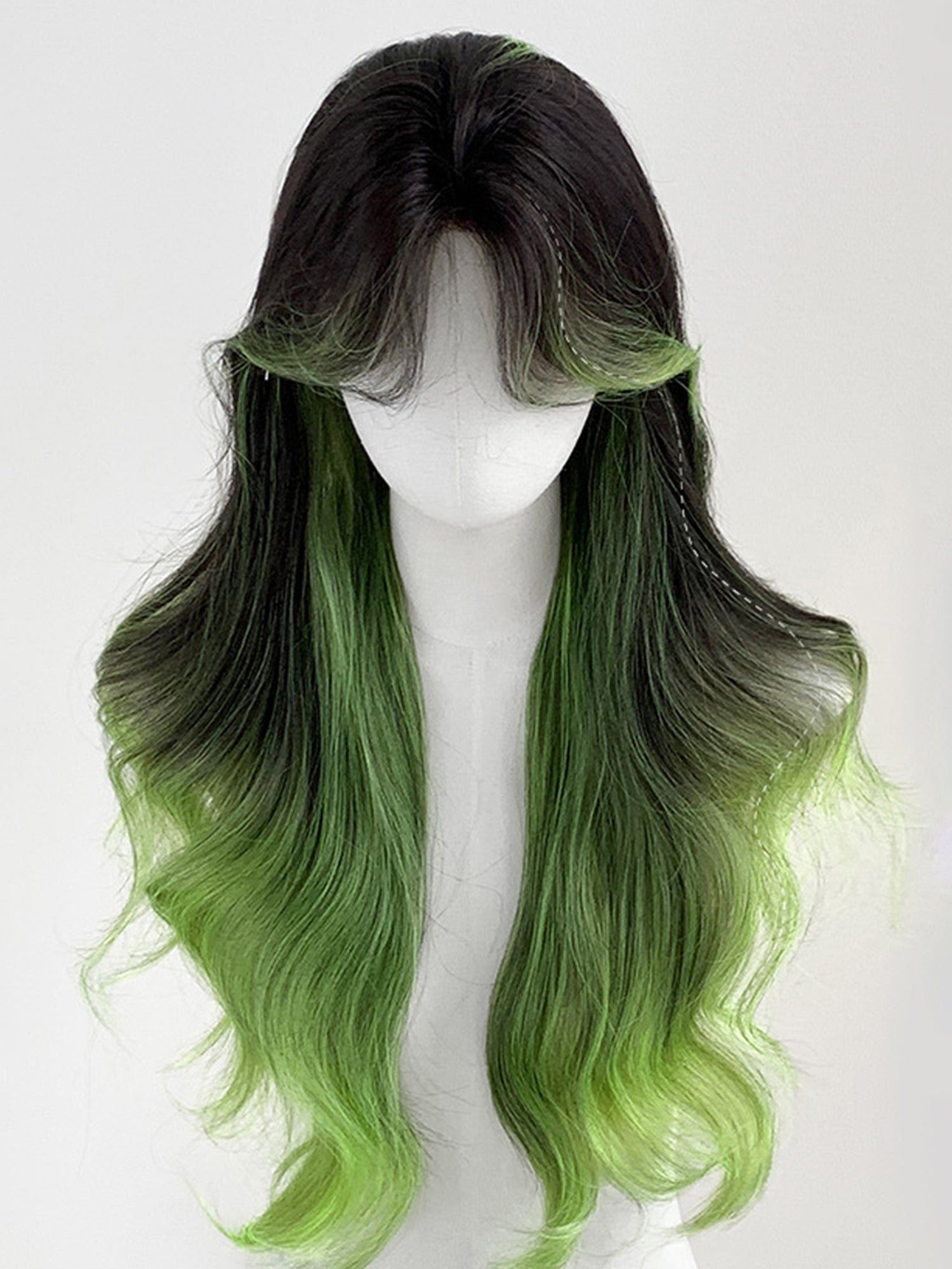 24" Brunette Mixed Light Green Wavy Fashion Synthetic Hair Wig QS015
