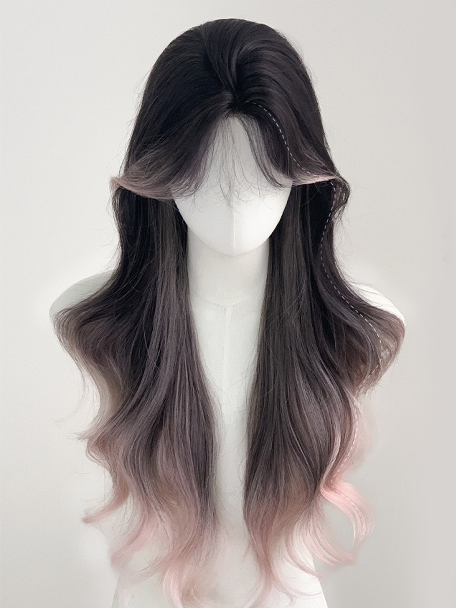 28" Brunette Mixed Pale Pink Wavy Fashion Synthetic Hair Wig QS017