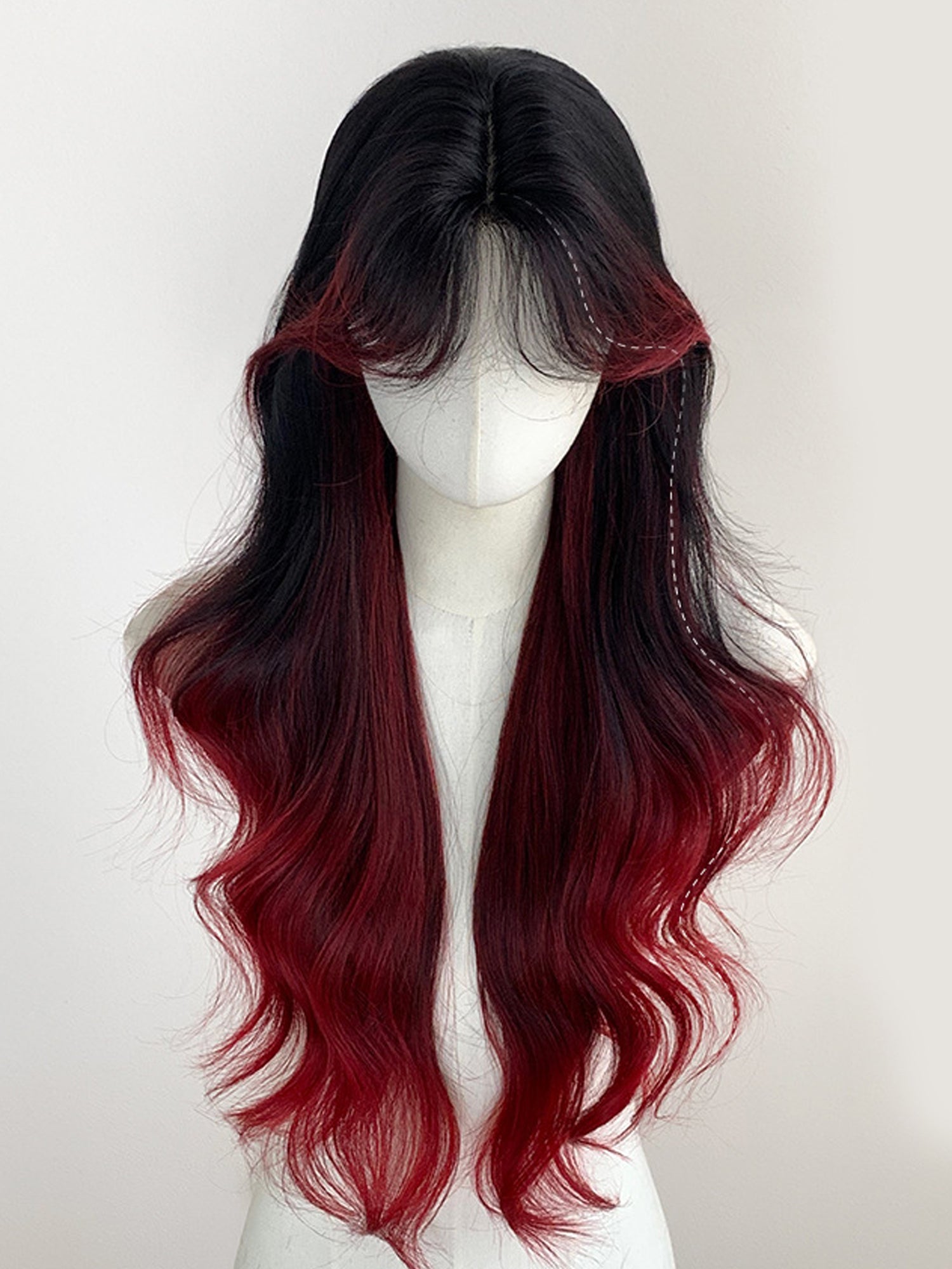 28" Black Mixed Red Wavy Fashion Synthetic Hair Wig QS018