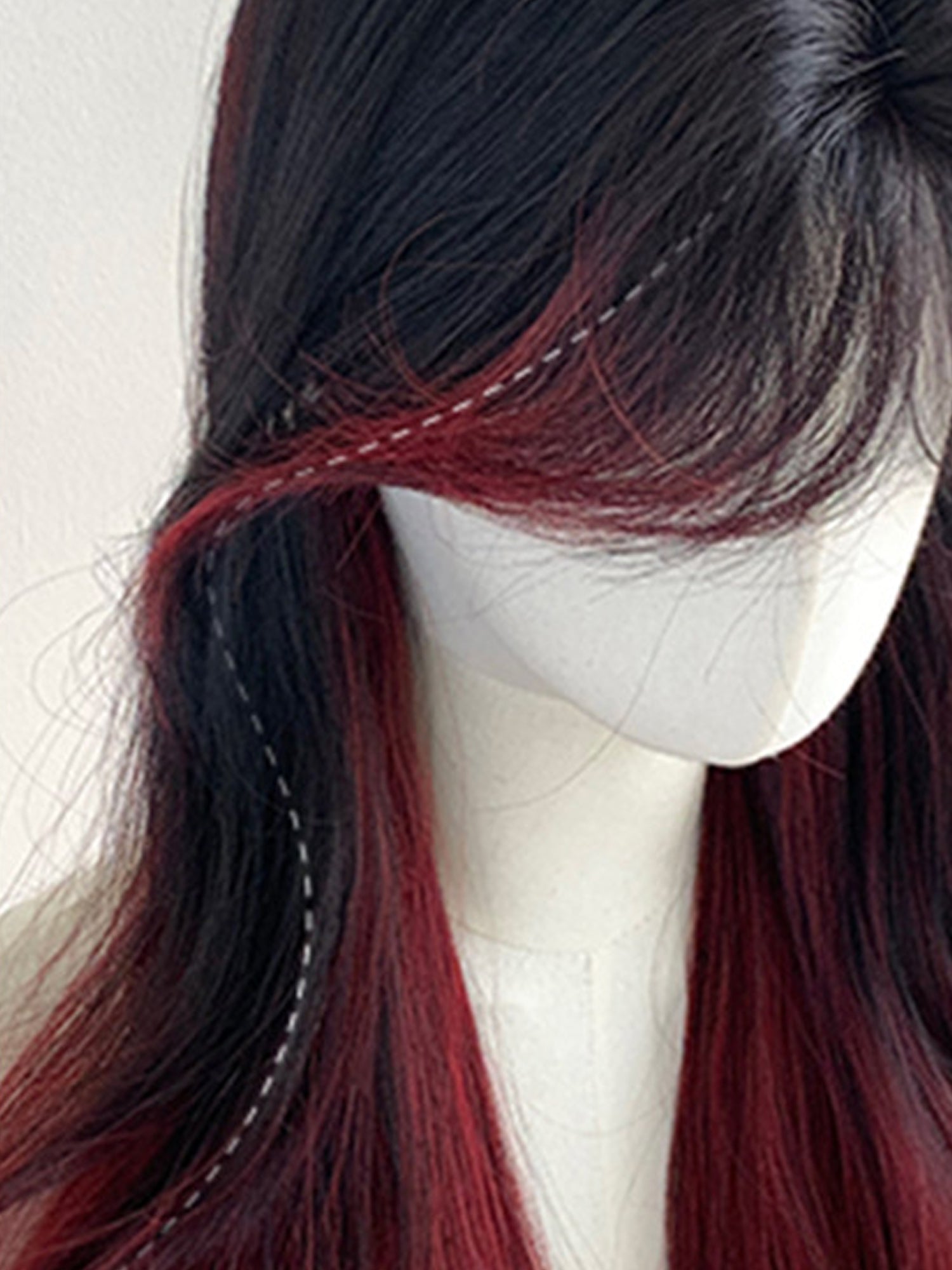 28" Black Mixed Red Wavy Fashion Synthetic Hair Wig QS018