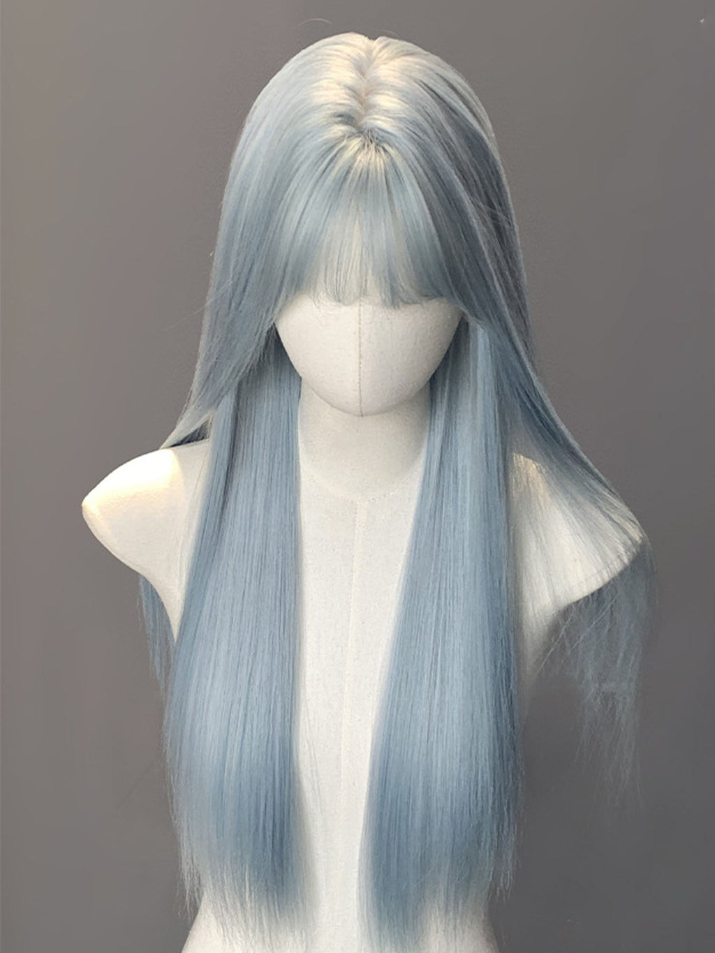 26" Pastel Blue Straight Fashion Synthetic Hair Wig QS026