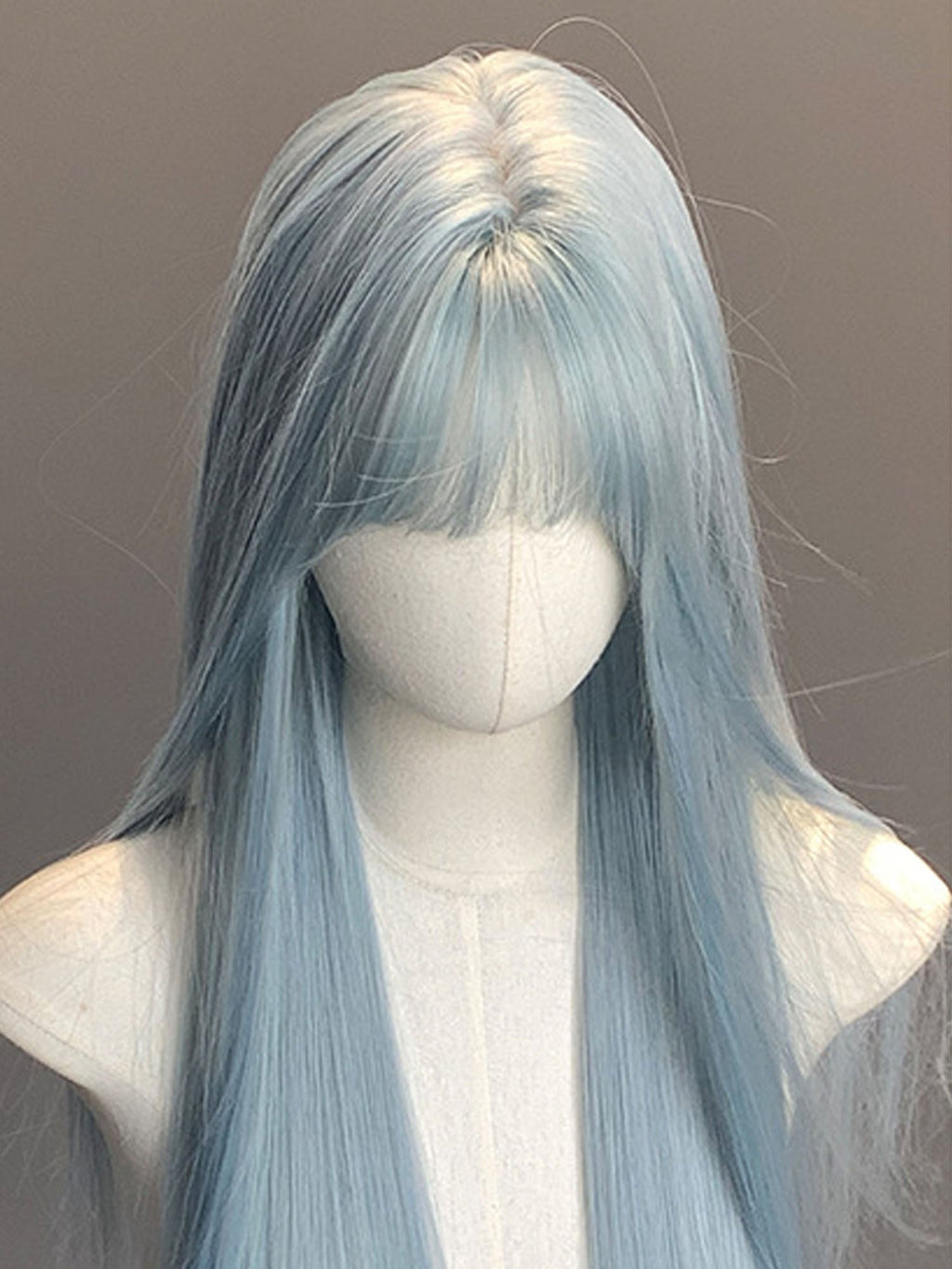 26" Pastel Blue Straight Fashion Synthetic Hair Wig QS026