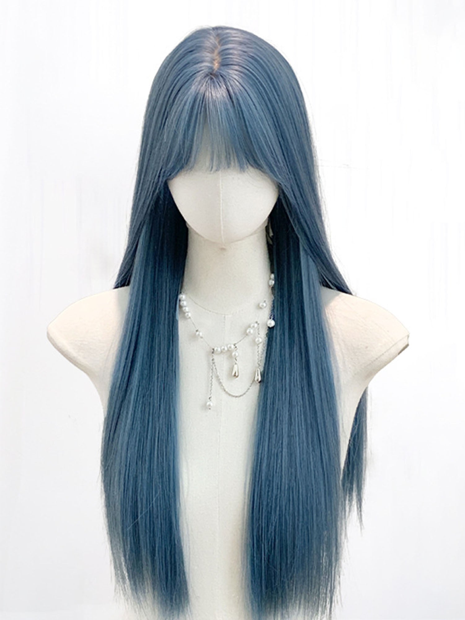 26" Blue Straight Fashion Synthetic Hair Wig QS027