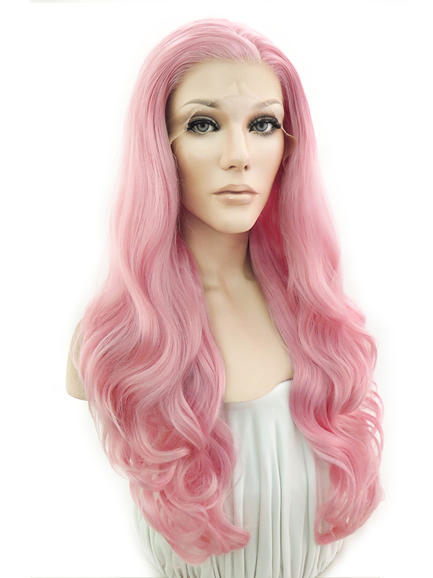 26" Pink Lace Front Synthetic Hair Wig 20200