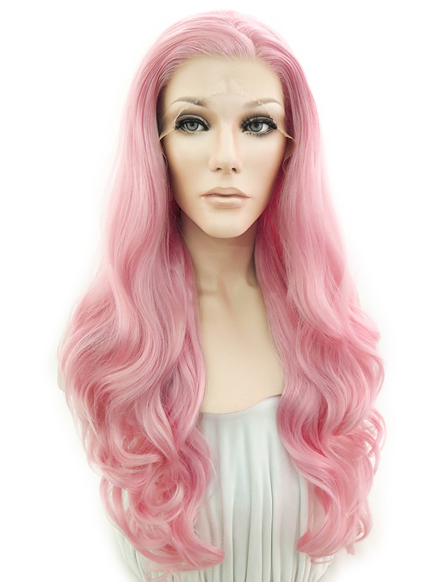 26" Pink Lace Front Synthetic Hair Wig 20200