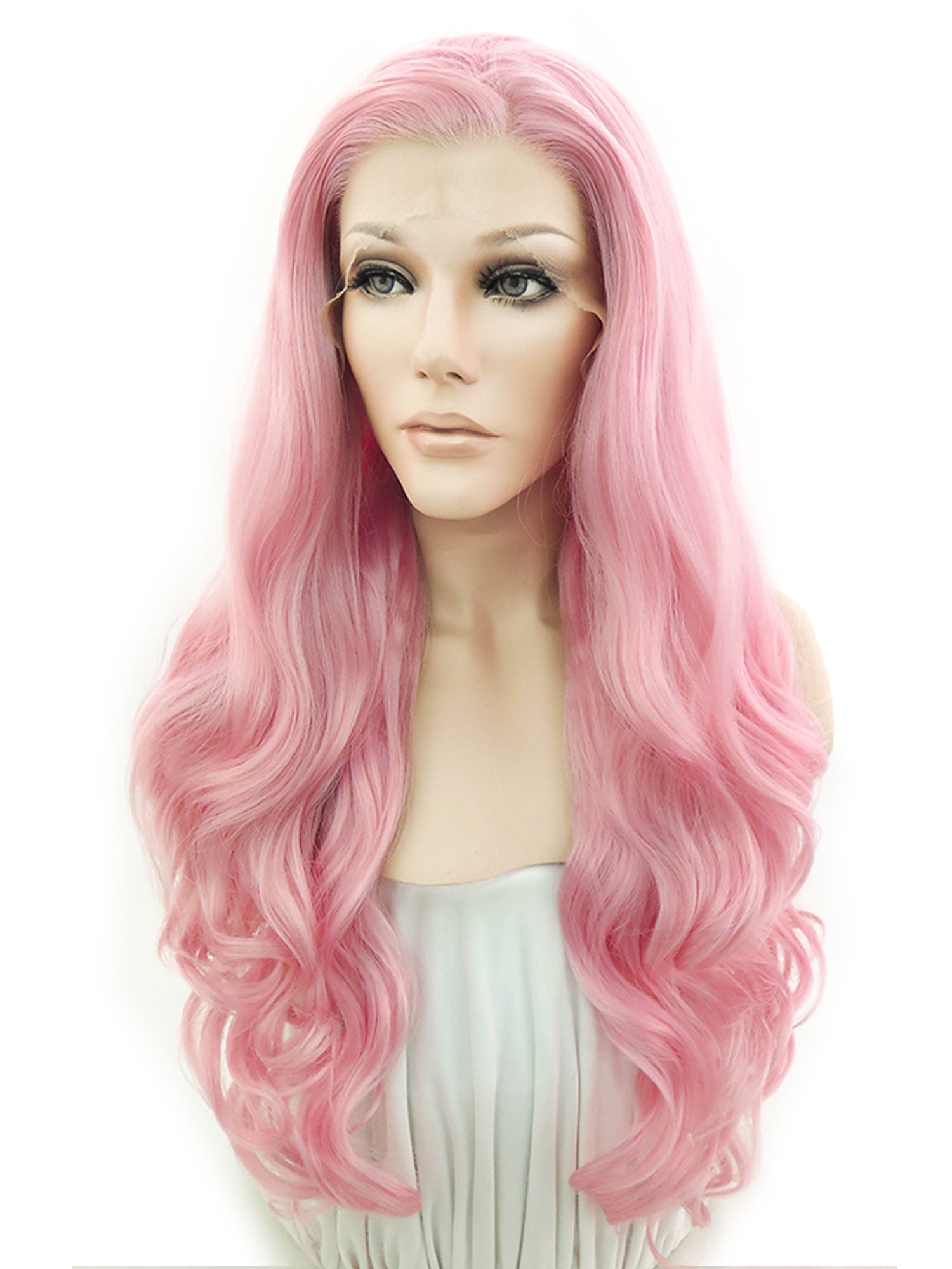 26" Pink Lace Front Synthetic Hair Wig 20200