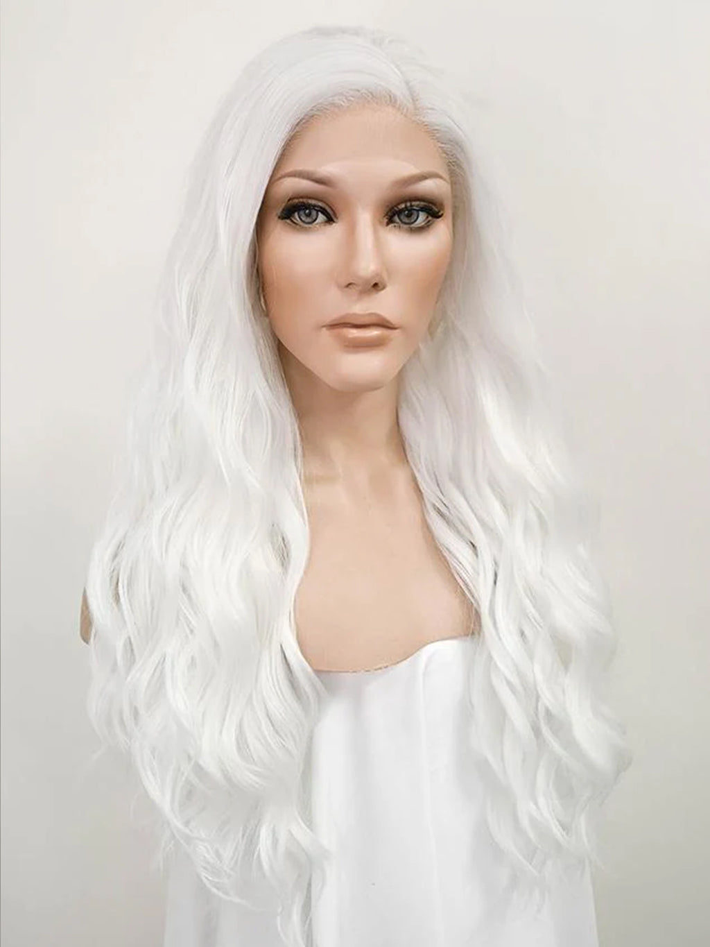 24" White Lace Front Synthetic Hair Wig 20231