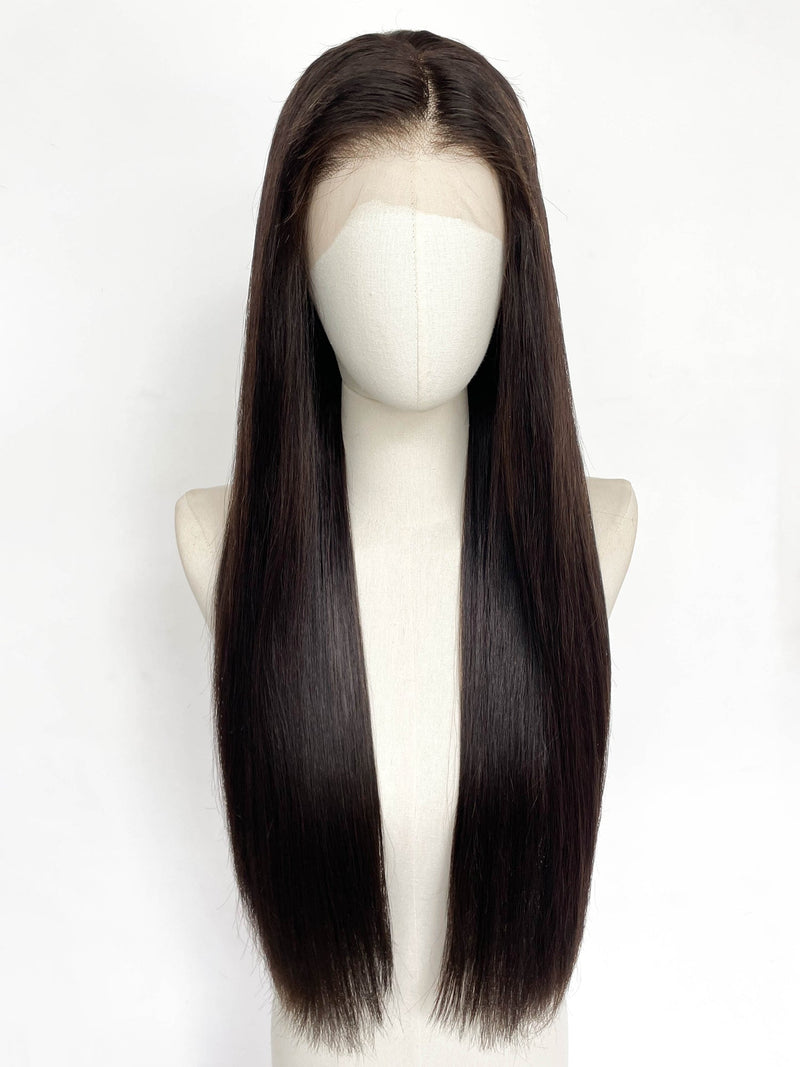 25" Long Straight Brunette Lace Front Remy Human Hair HHC037