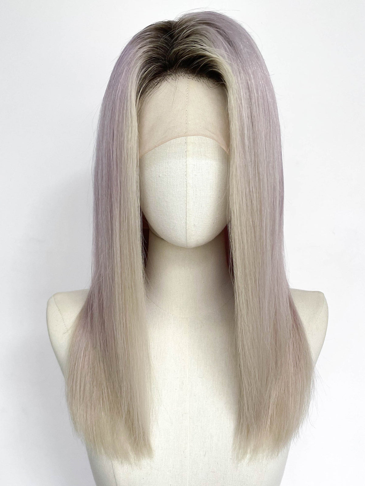 22" Long Straight Purple Mixed Grey With Dark Roots Full Lace Remy Human Hair HHC078