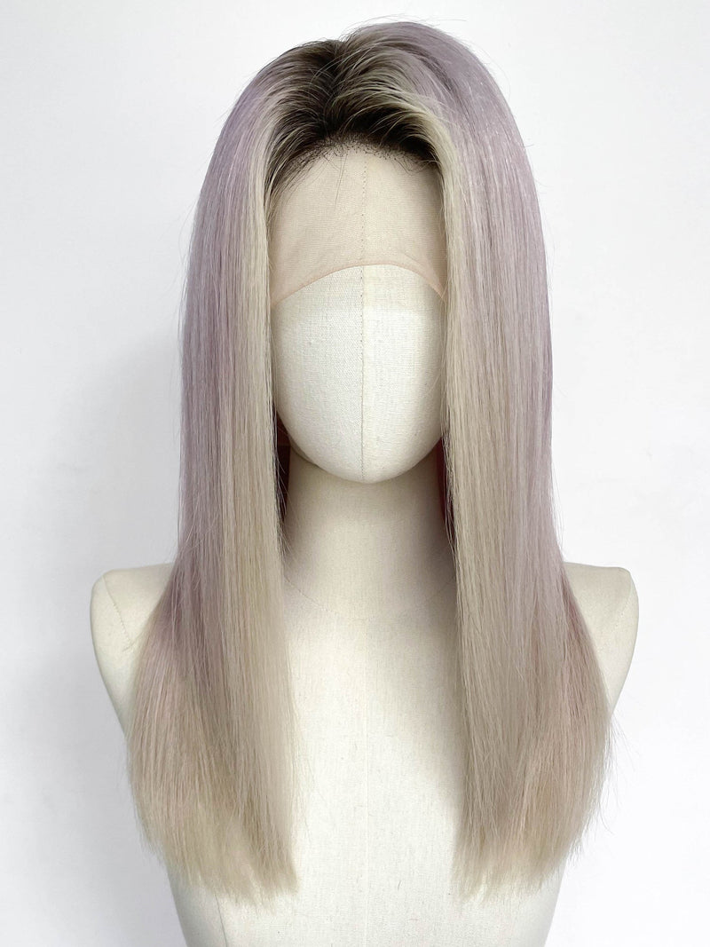 22" Long Straight Purple Mixed Grey With Dark Roots Full Lace Remy Human Hair HHC078