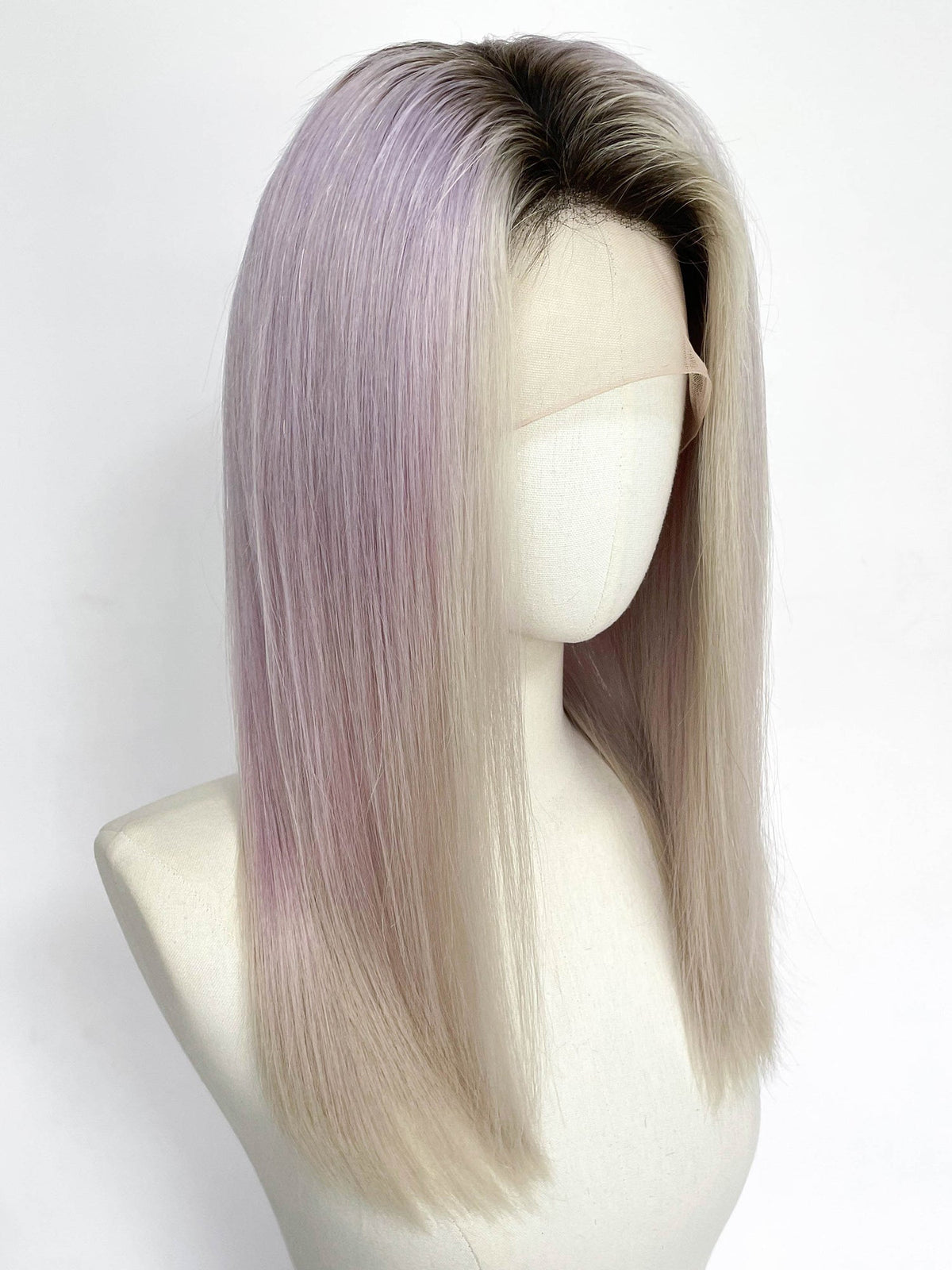 22" Long Straight Purple Mixed Grey With Dark Roots Full Lace Remy Human Hair HHC078