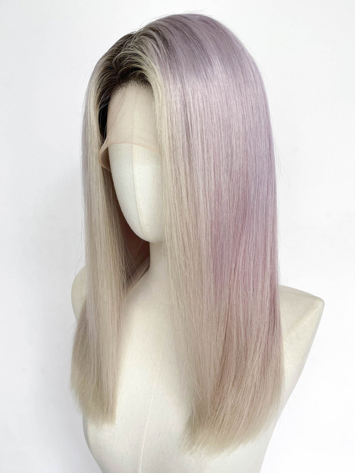 22" Long Straight Purple Mixed Grey With Dark Roots Full Lace Remy Human Hair HHC078