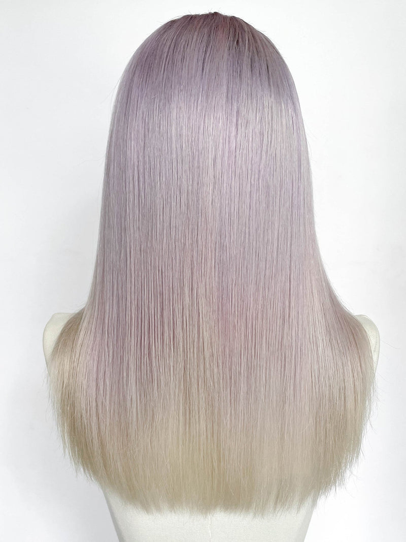 22" Long Straight Purple Mixed Grey With Dark Roots Full Lace Remy Human Hair HHC078