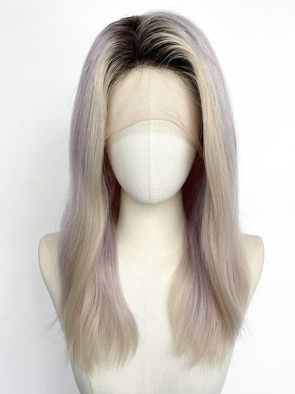 22" Long Straight Purple Mixed Grey With Dark Roots Full Lace Remy Human Hair HHC078