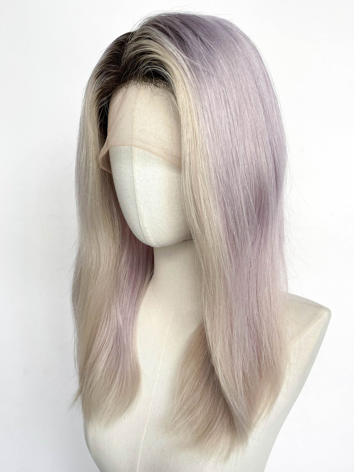 22" Long Straight Purple Mixed Grey With Dark Roots Full Lace Remy Human Hair HHC078