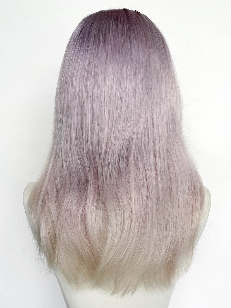 22" Long Straight Purple Mixed Grey With Dark Roots Full Lace Remy Human Hair HHC078