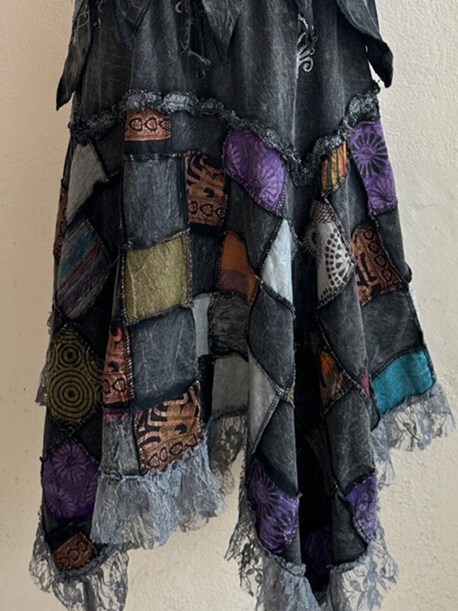 Nepal Hand-Embroidered Dyed Hippie Fairy Style Patchwork Plaid Maxi Dress XC002